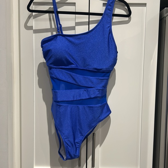 Blooming Jelly One-Shoulder Slimming Mesh One-Piece Swimsuit Royal Blue Size M - Picture 7 of 12